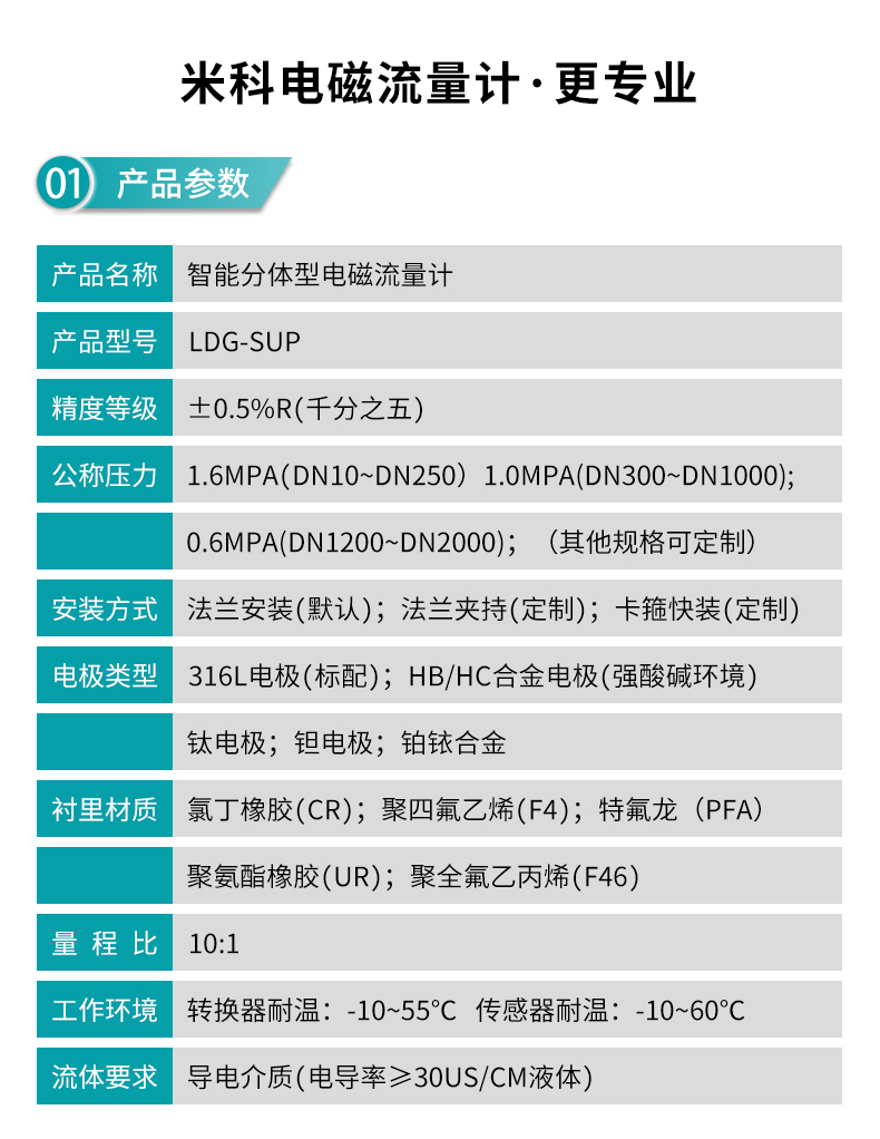 分体式电磁流量计参数