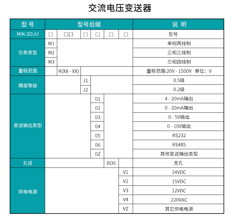 交流电压变送器选型表