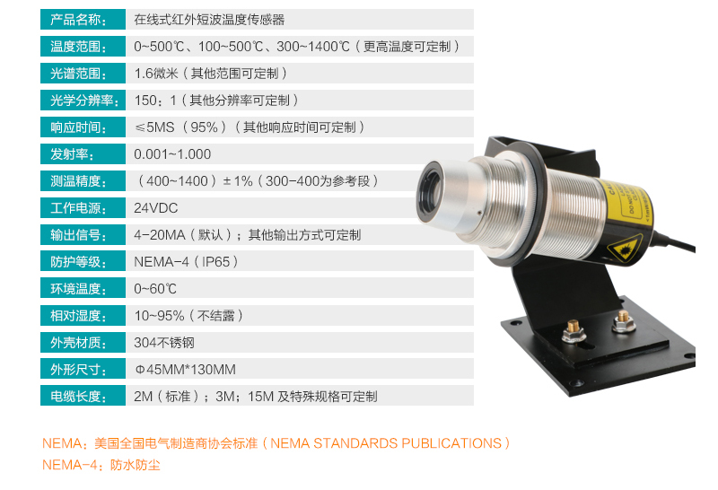 米科MIK-AS-10工业在线式短波红外测温仪产品参数表